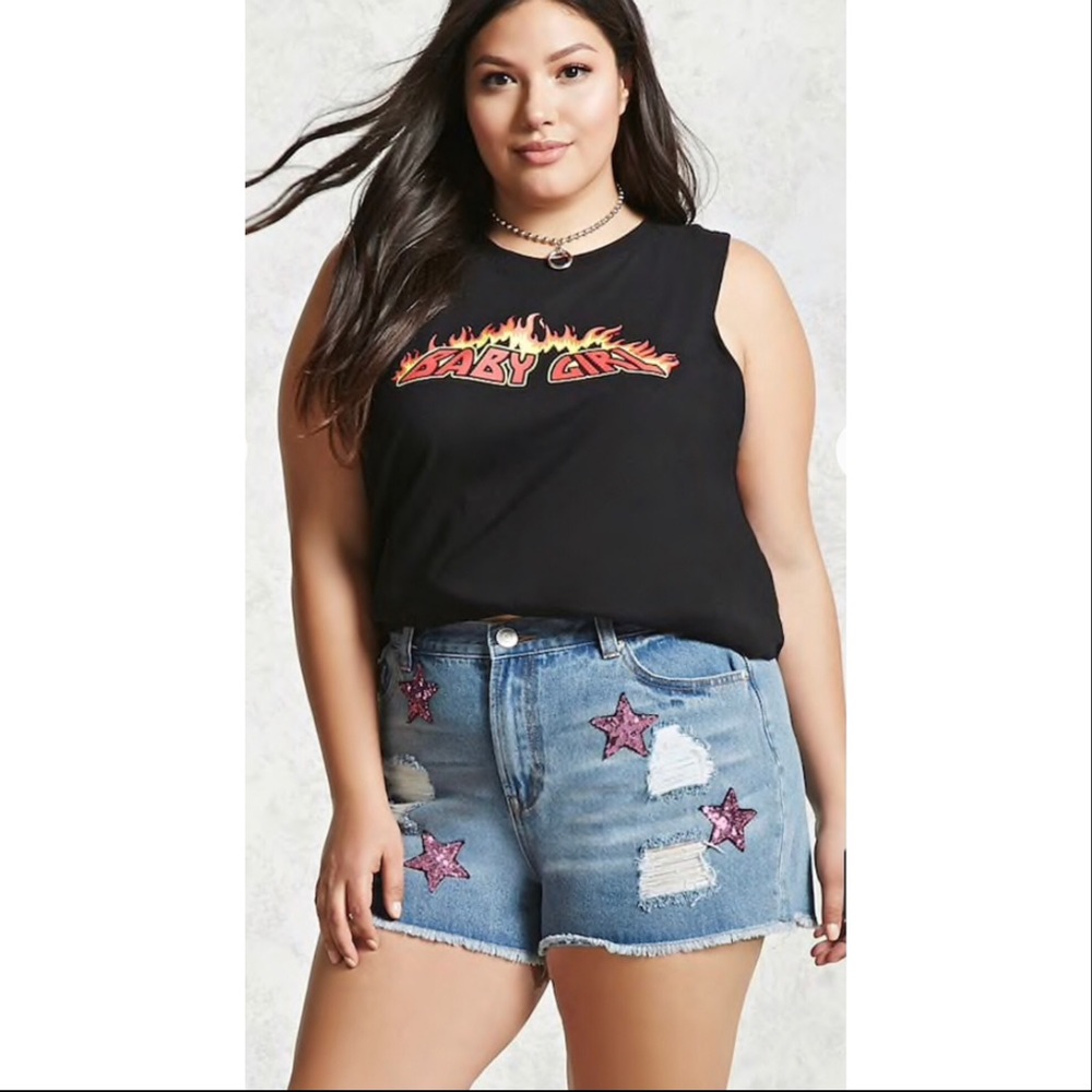 F21 Star distressed denim shorts